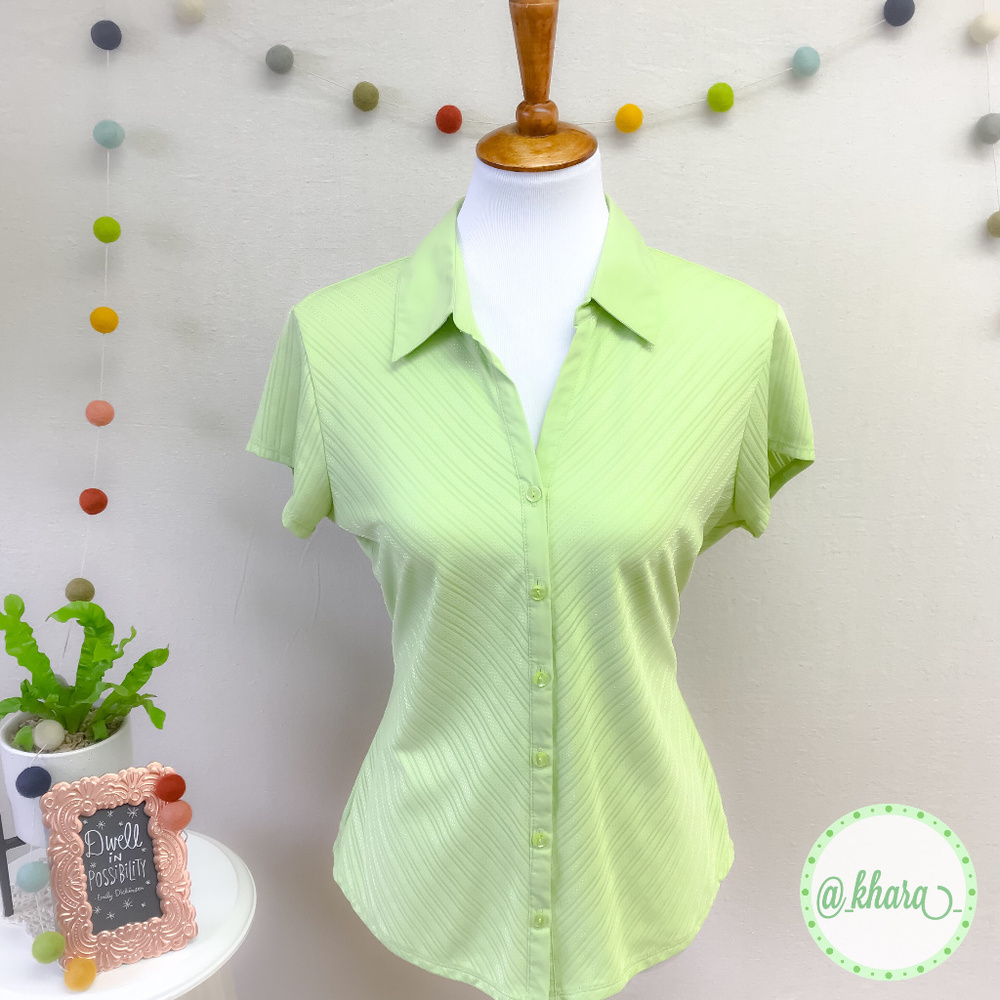 Style & Co. Avocado/Lime Striped Cap Sleeve